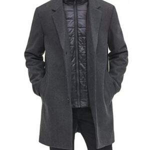 NWT DKNY Men's Coat XL Charcoal Grey Wool-Blend Mid-Length Warm Winter Jacket